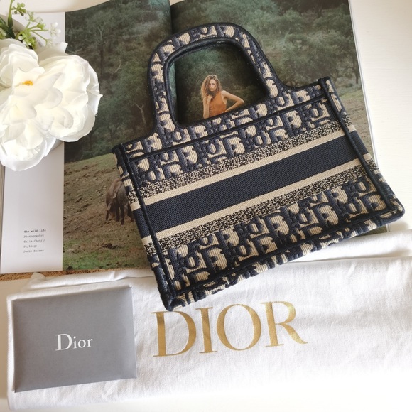 DIOR Oblique Mini Book Tote Blue Multicolor - Picture 2 of 6